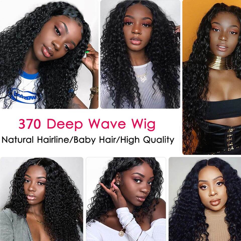 370 deep wave lace human hair wigs