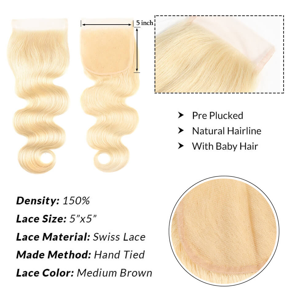 Body Wave 613 Blonde 5x5 Lace Closure With Baby Hair