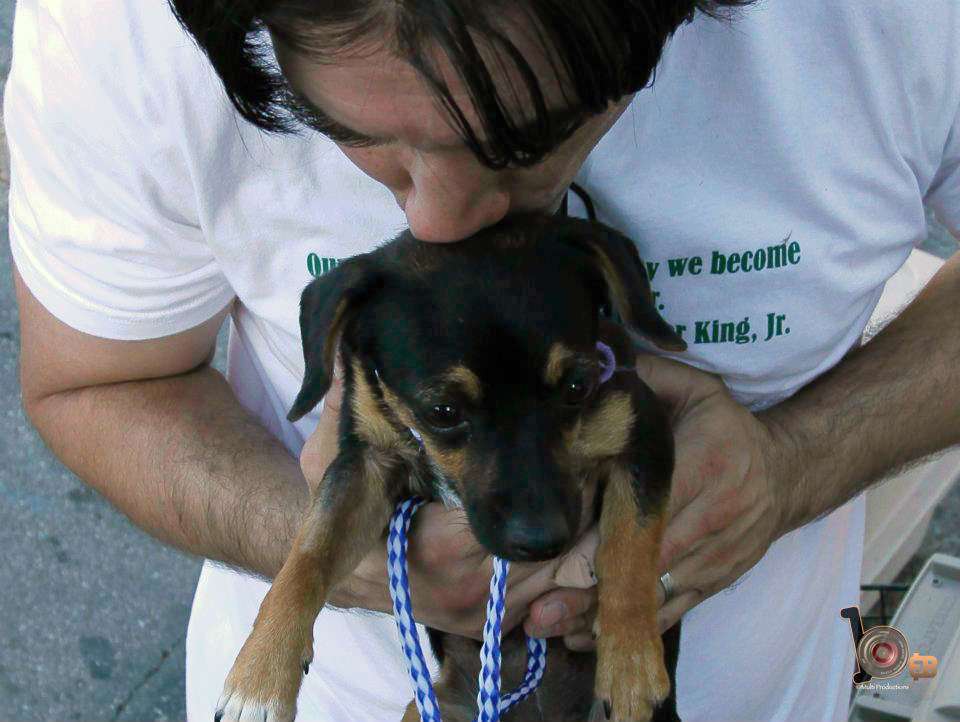 Steve, Co founder of START Adoptable Dogs, with a rescue pup