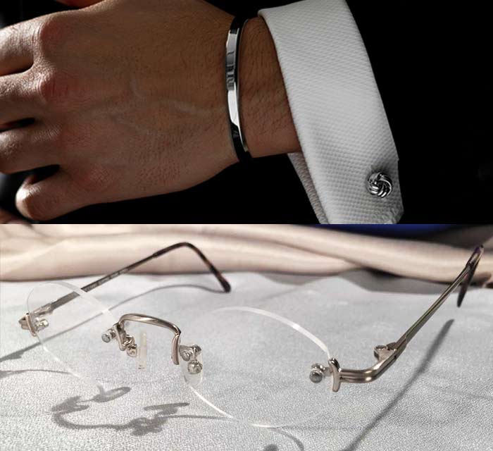 Silver Rimless Eye Frames with Bracelet and Cufflinks