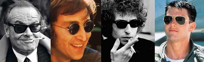 Jack Nicholson, John Lennon, Bob Dylan, Tom Cruise wearing black sunglasses