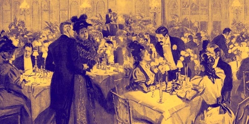 A Drawing of Gilded Age Fashion and Dining