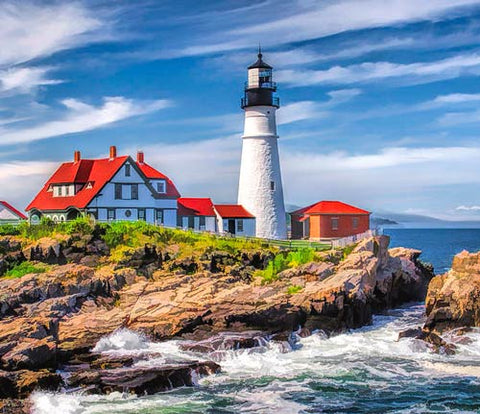 New Hampshire Lighthouse on Rocky Coastline