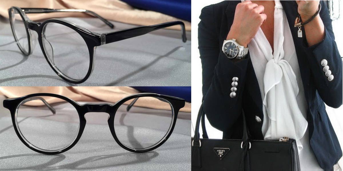 Peabody Black and Silver Eyeglasses Fashion Outfit Collage