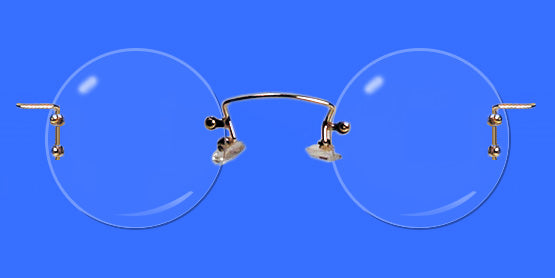 Rimless eyeglass frames with round lenses