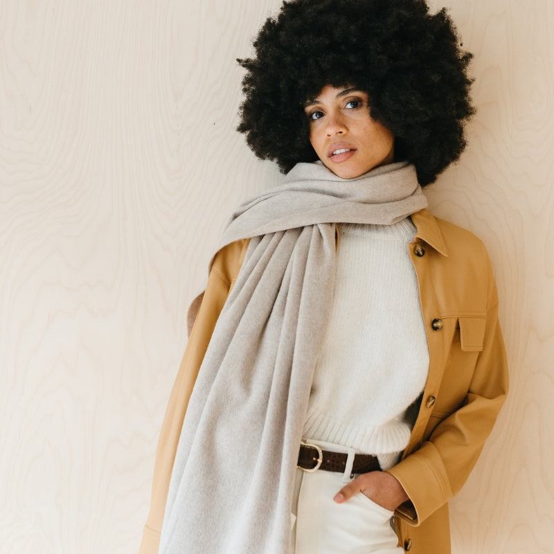 Cashmere Oversized Scarf in Oatmeal Melange