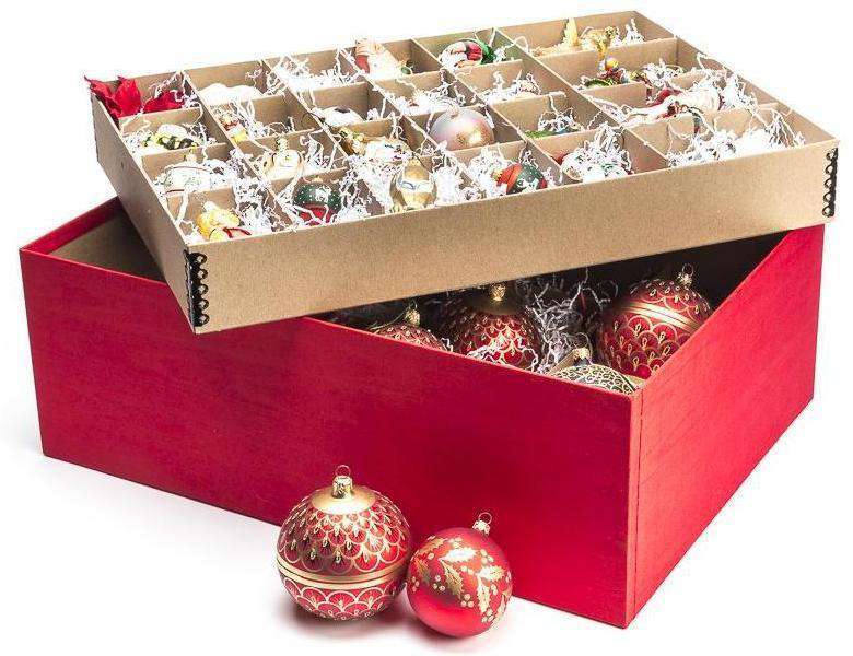 Ornament Storage Box With Adjustable Dividers - Red - 44 Ornaments