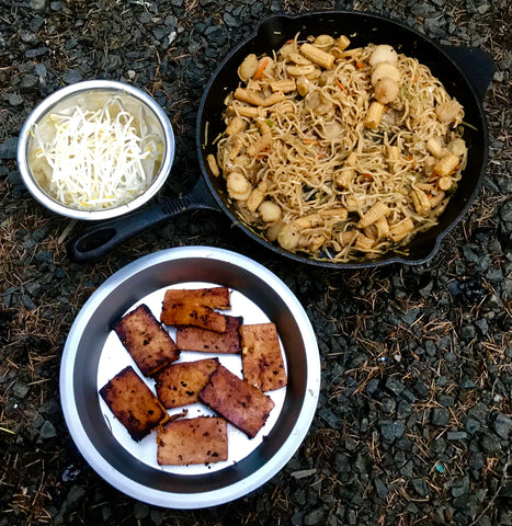 make ahead camping meals ; yakisoba ; camping meals ; backpacking meals ; hiking meals ; camping utensils ; camping gear