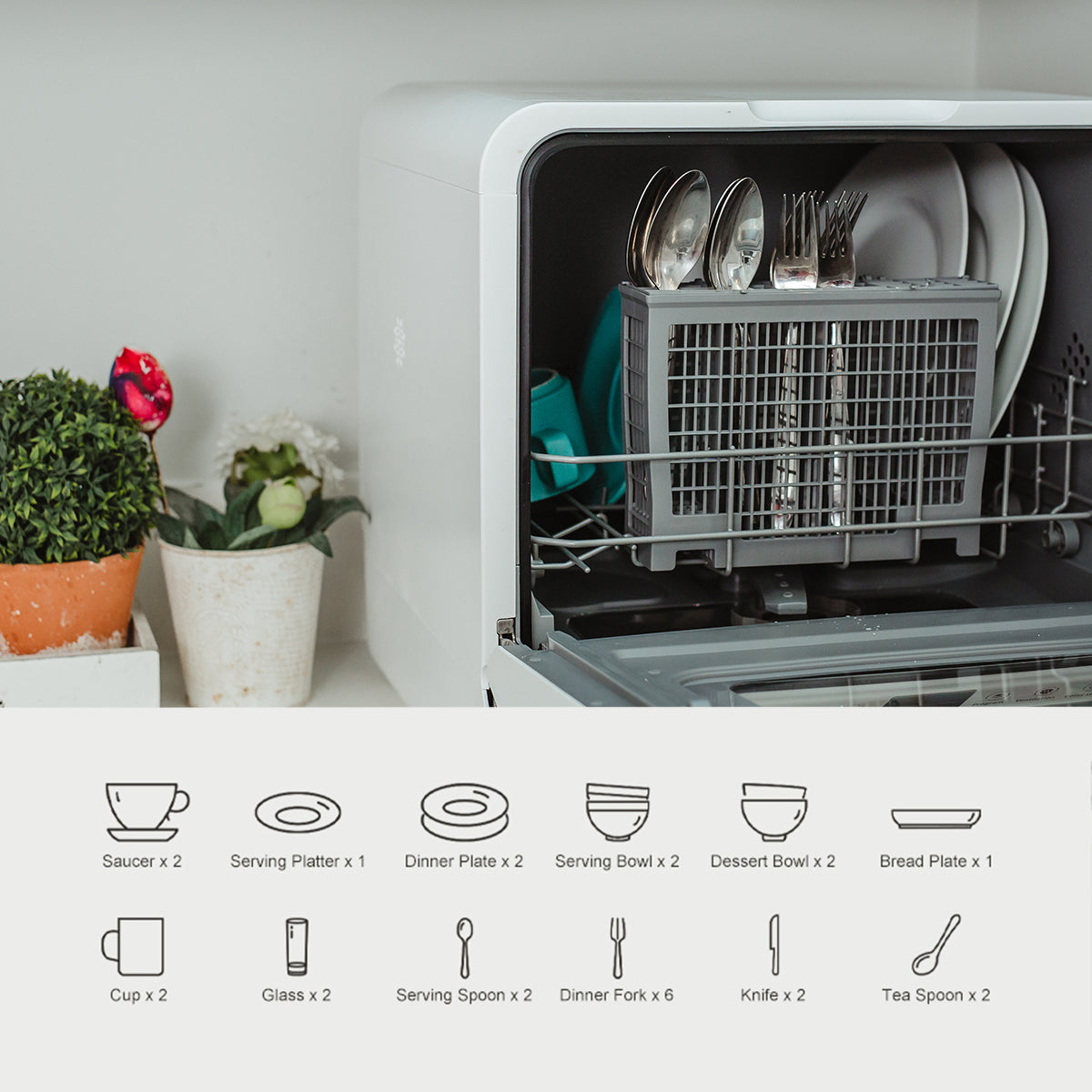 VENTRAY 小型桌上型全自動智慧洗碗機 五大洗滌模式 附烘乾功能 DW55AD