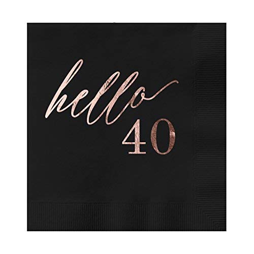 Hello 40 Black Beverage Cocktail Party Napkins