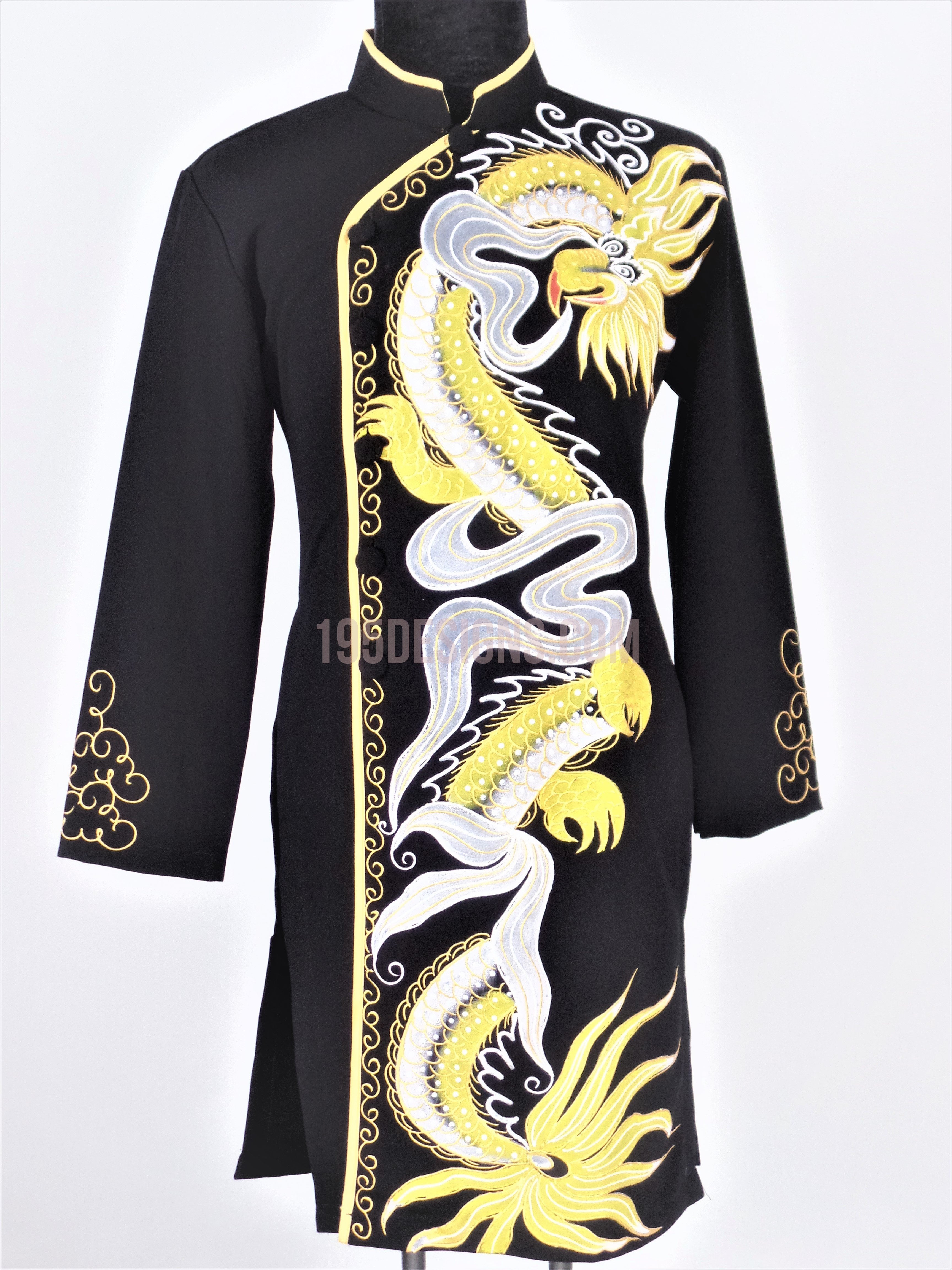 Black Ao Dai Men - Áo Dài Nam Vẽ Rồng Vải Co Giản Nhẹ – 195 Designs