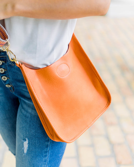 Ahdorned Vegan Leather Messenger Bag With Leopard Print Strap - Camel - Her  Hide Out