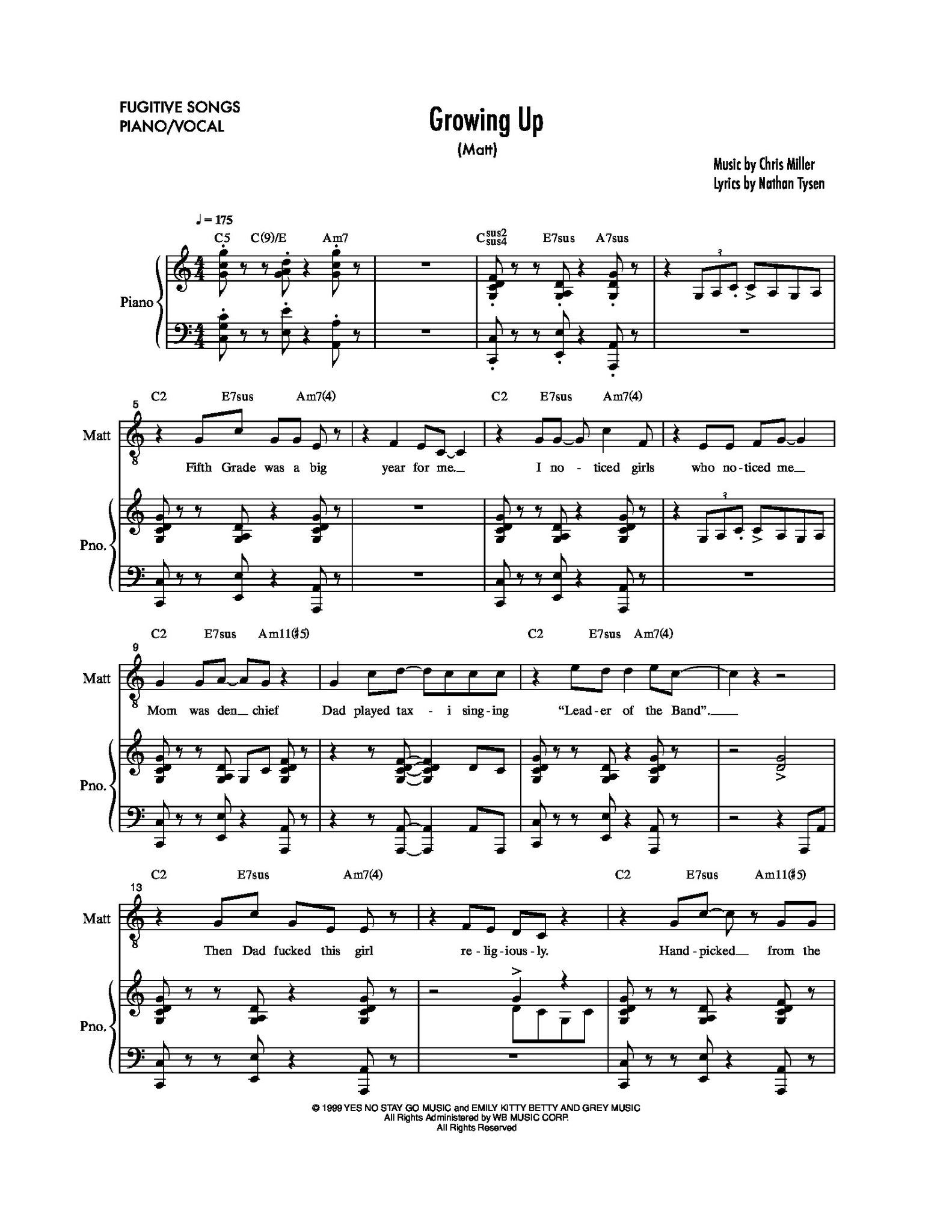 Growing Up Sheet Music NewMusicalTheatre