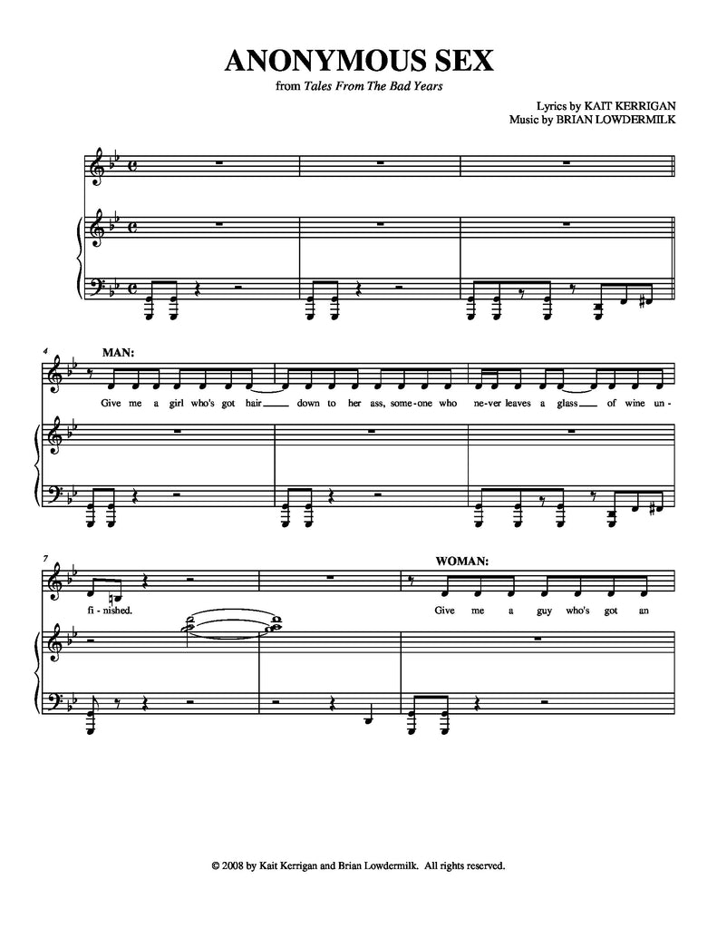 Anonymous Sex Sheet Music Newmusicaltheatre