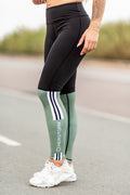 Bar Layered Workout Leggings (Black/Olive)