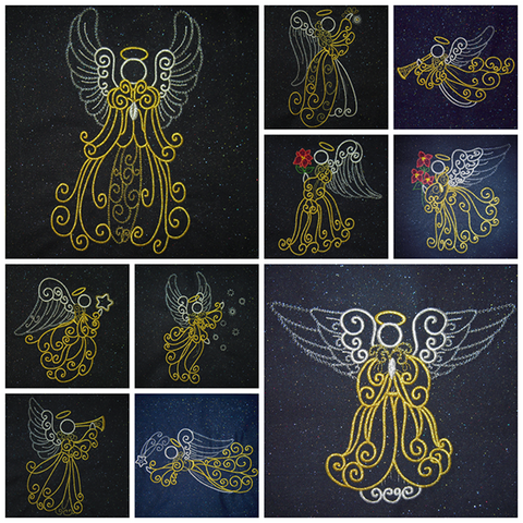 Picture of 10 machine embroidered angels at Sew Inspired by Bonnie