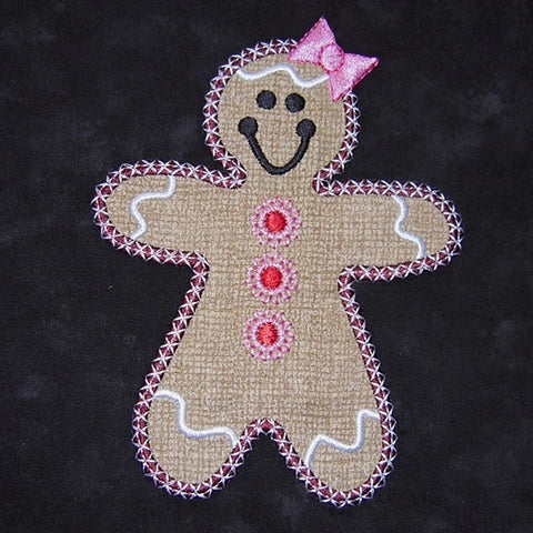Picture of machine embroidered girl gingerbread man at Sew Inspired by Bonnie