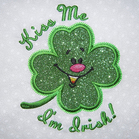 Picture of machine appliqued St. Patrick's Day 4-leaf clover at Sew Inspired by Bonnie