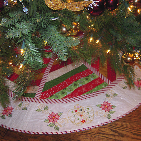 Picture of tree skirt with machine embroidery 