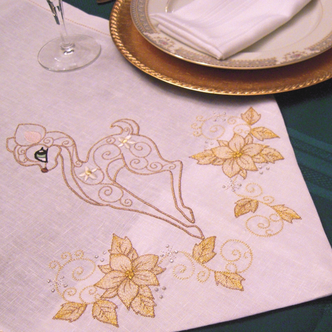 Picture of Vintage Deer and Painted Poinsettias on a table runner at Sew Inspired by Bonnie