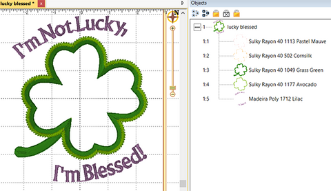 Picture of machine applique 4-leaf clover in software at Sew Inspired by Bonnie