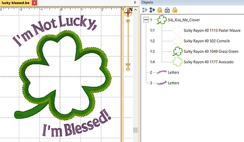 Picture of machine applqiue 4-leaf clover with text in circle at Sew Inspired by Bonnie