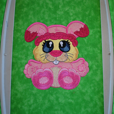 Picture of machine applique Bunny Buddies stitched in hoop on Bonnie's Blog