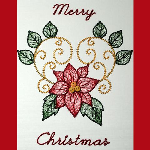 Picture of Painted Poinsettias machine embroidery on cards by Sew Inspired by Bonnie