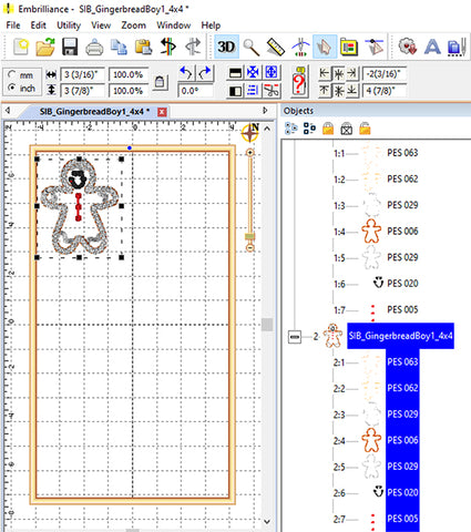 Picture of machine embroidery design selected in Embrilliance software at Sew Inspired by Bonnie