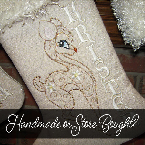 Picture of machine embroidered Vintage Deer on Christmas stocking