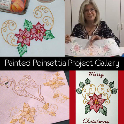 Picture of various poinsettias machine embroidery projects from Sew Inspired by Bonnie