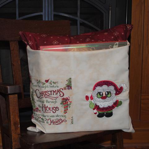 Machine appliqued Santa design on reading pillow at Bonnie's Blog