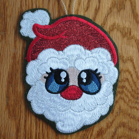 Picture of a machine embroidered Santa Christmas ornament at Sew Inspired by Bonnie