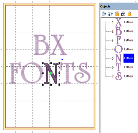 Picture of individual BX font character still editable at Sew Inspired by Bonnie