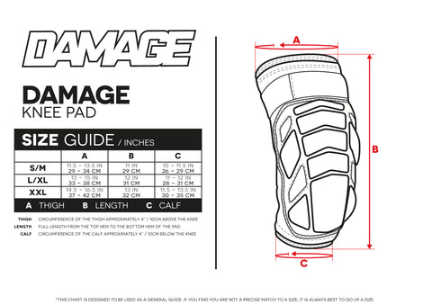Size Guide Damage Knee Pads