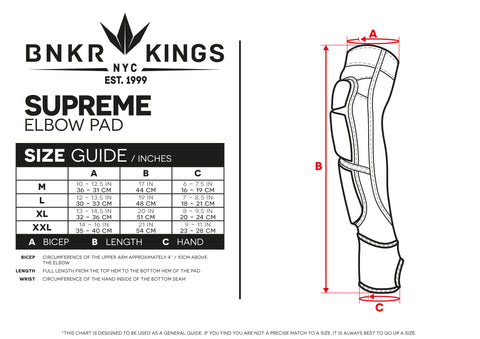 Size Guide Supreme Elbow Pads