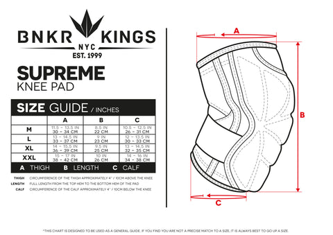 Size Guide Supreme Knee Pads