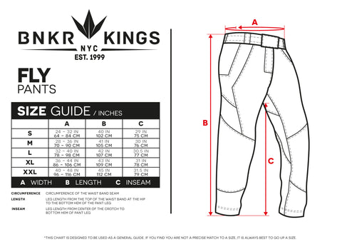 Size Guide Fly Pants