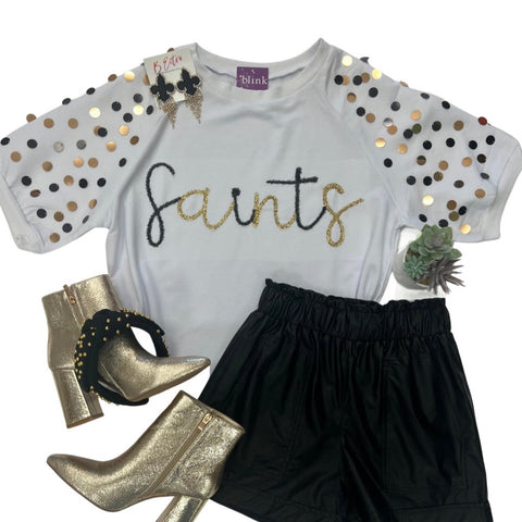 Saints Sequin Sweater Top- White