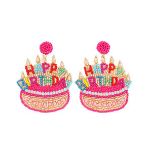 Beaded Birthday Cake Earrings Pink