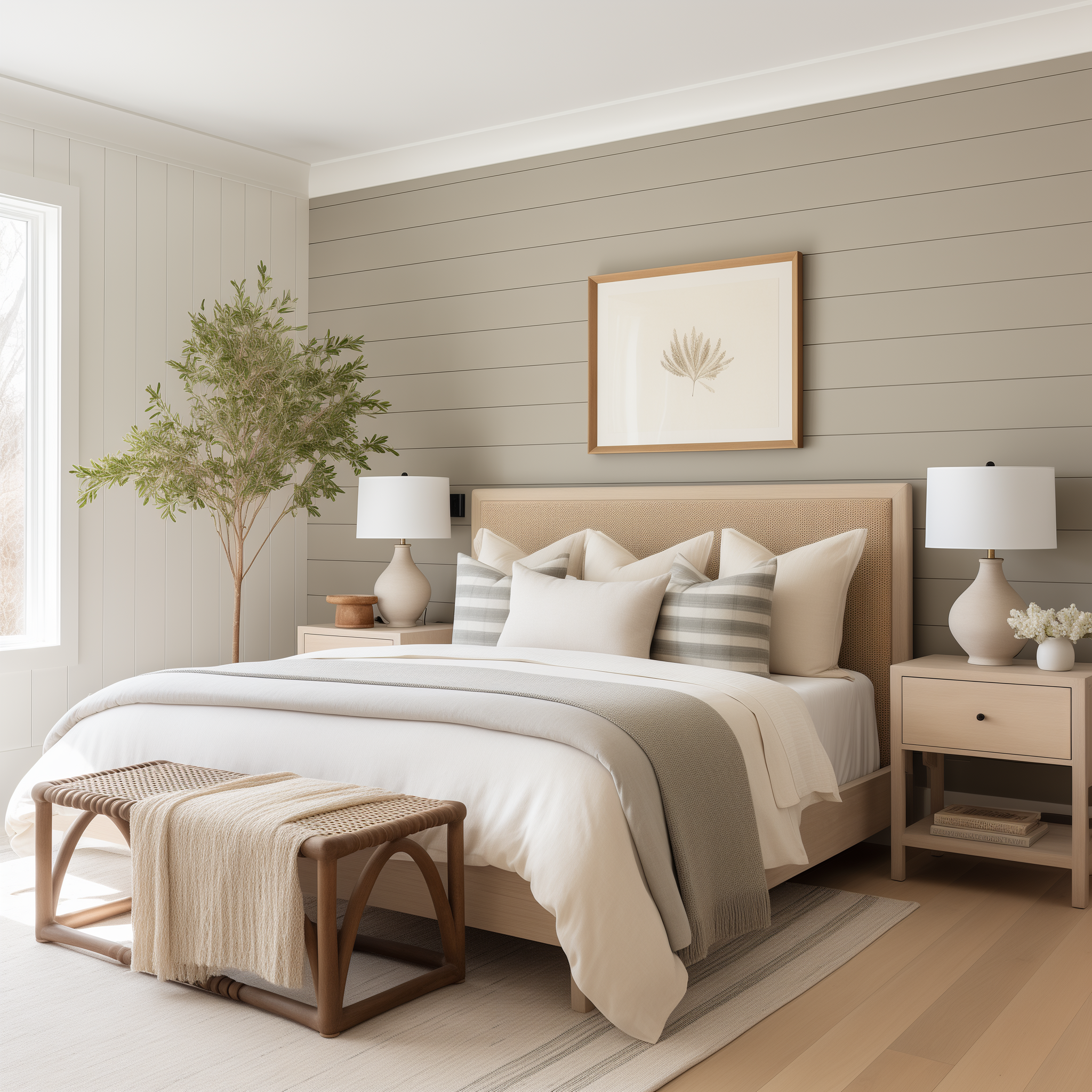 Bedroom with shiplap wall