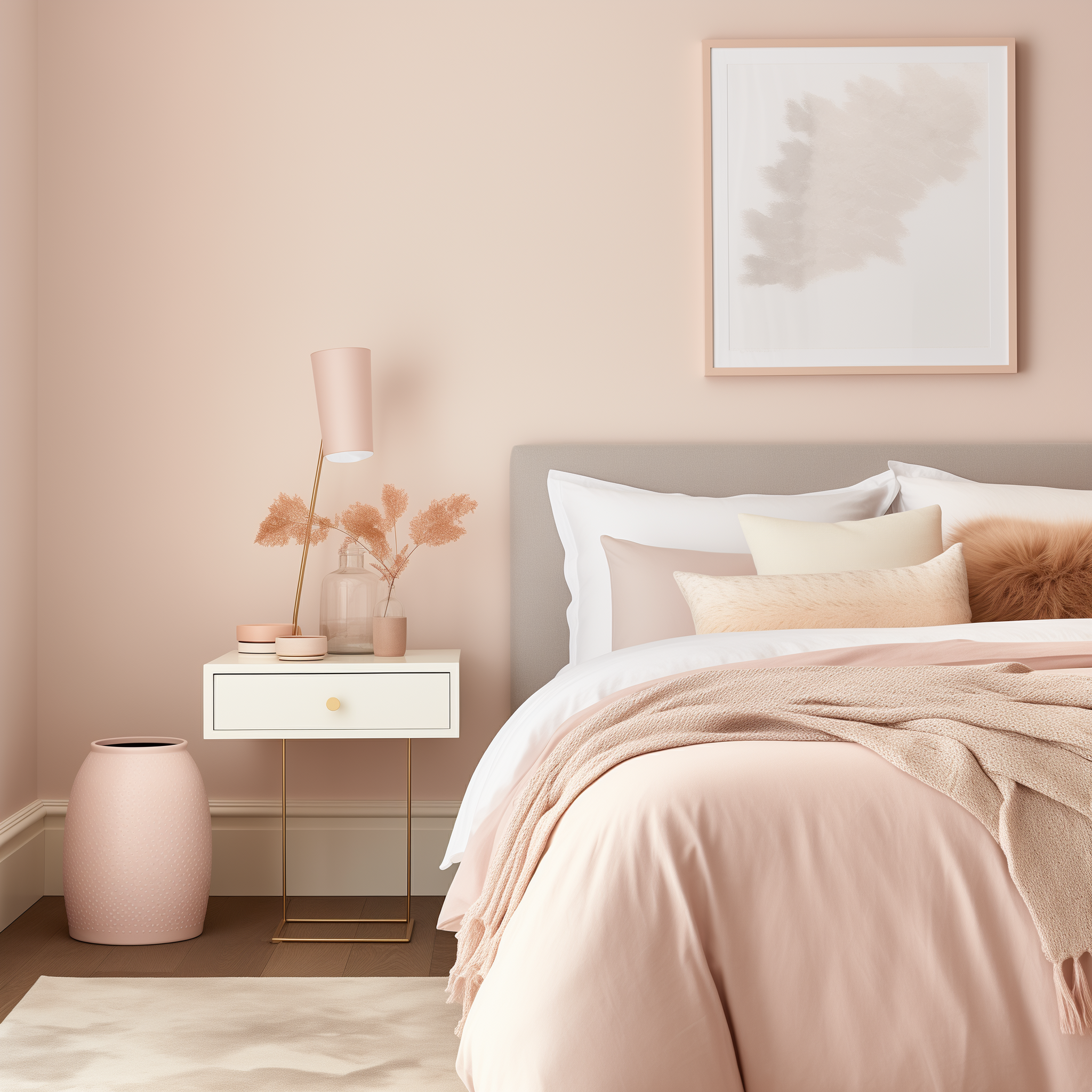 Bedroom with soft pink walls