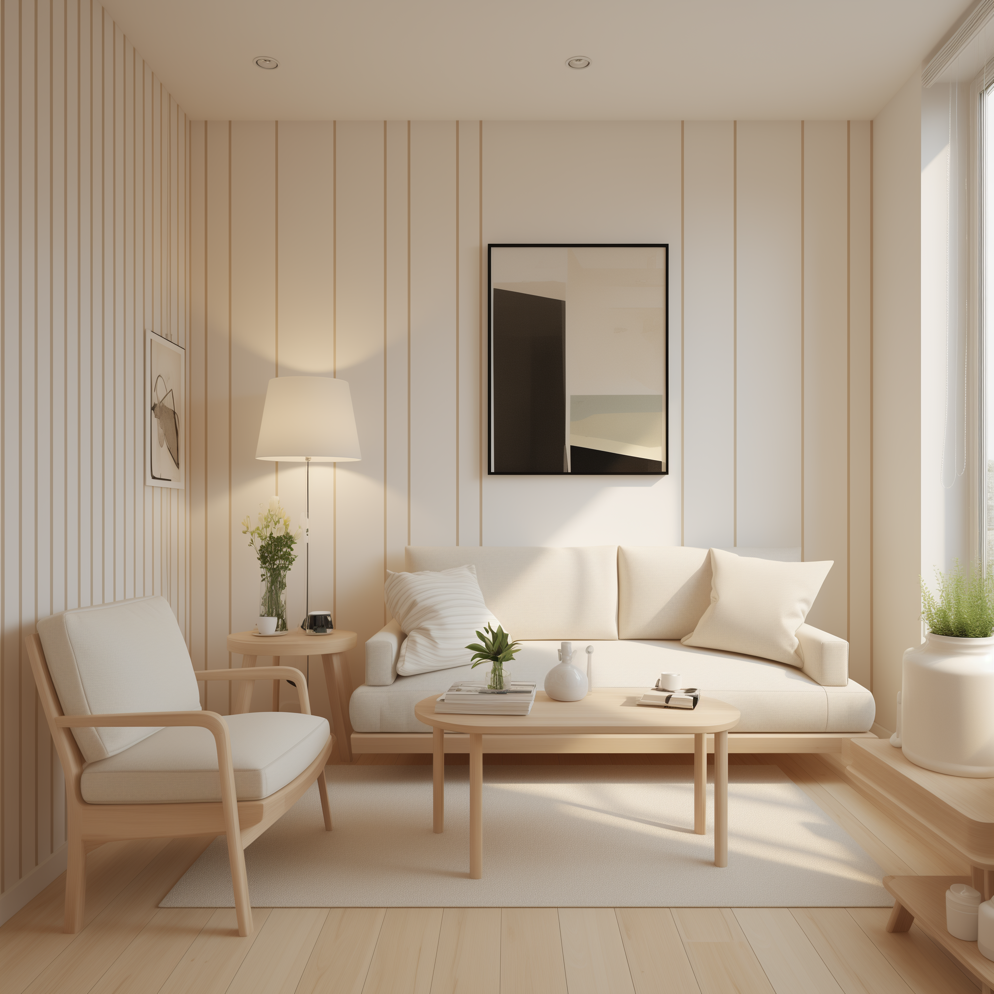Neutral colored room with small vertical stripes