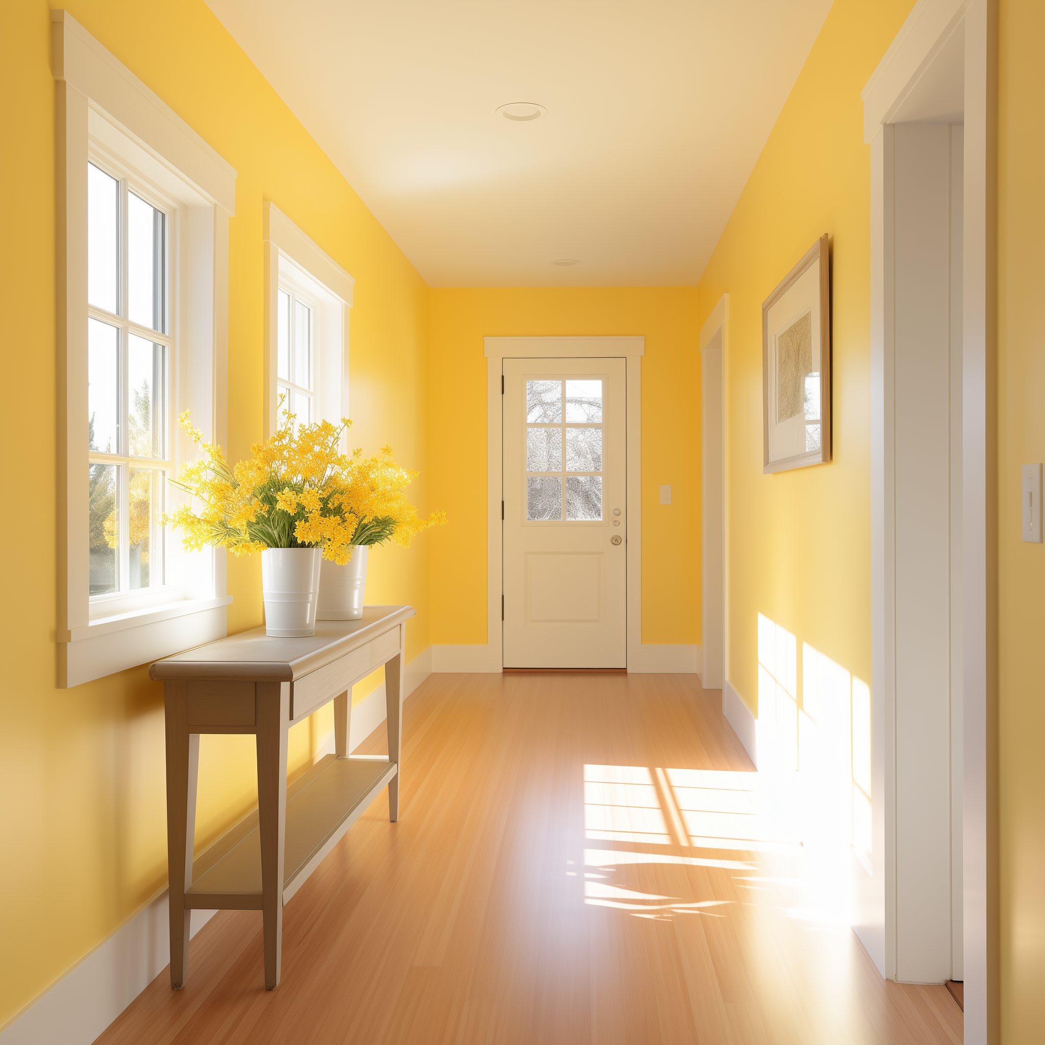 Hallway with vibrant yellow walls