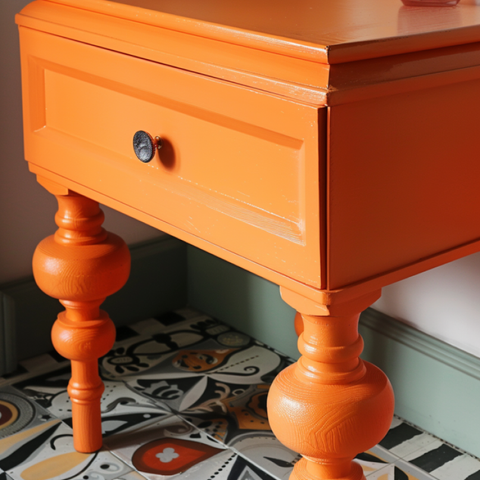 orange coat of paint on wood furniture