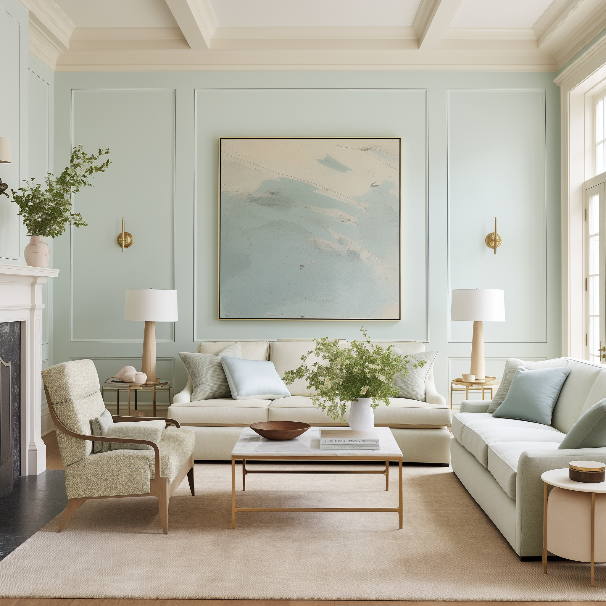 Living room with soothing blue walls