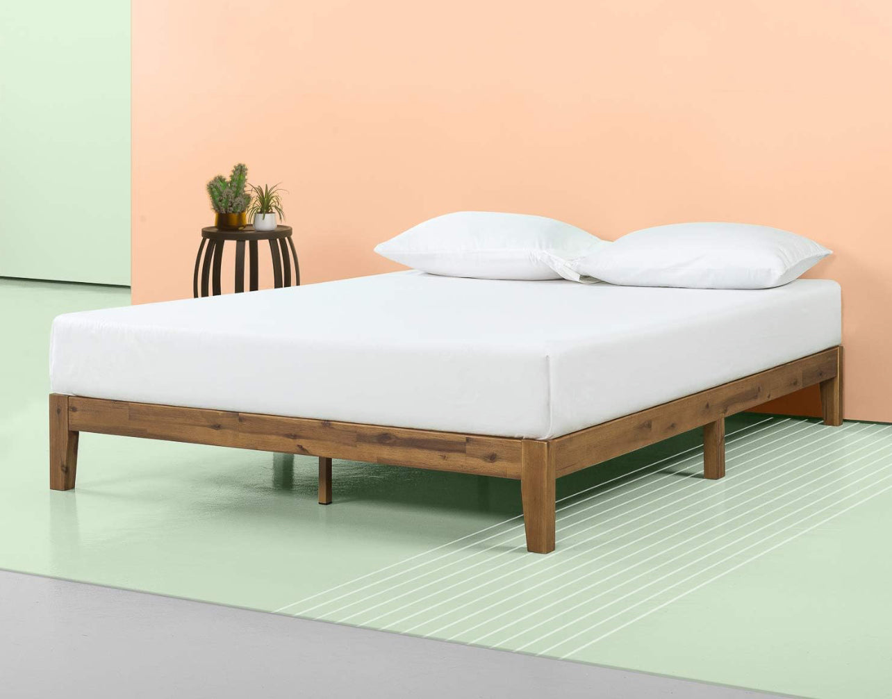 ZINUS Lucinda Wood Platform Bed Frame / No Box Spring Needed / Solid Wood Foundation with Wood Slat Support / Easy Assembly, King, 74.7"L x 38.2"W x 10"H! (NEW IN BOX)