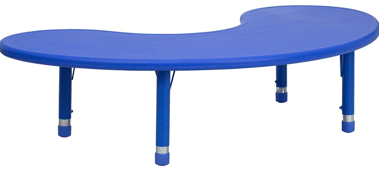 Flash Furniture Half-Moon Adjustable Height Preschool Activity Table for School/Home, Plastic Classroom Activity Table for Kids, 35''W x 65''D, Blue! (BRAND NEW)