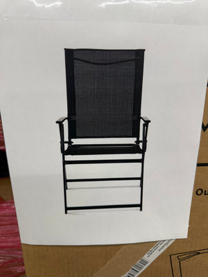 Mainstays Greyson Steel and Sling Folding Outdoor Patio Armchair - Set of 2, Black! (NEW IN BOX) - Big Catch Salvage and Thrift