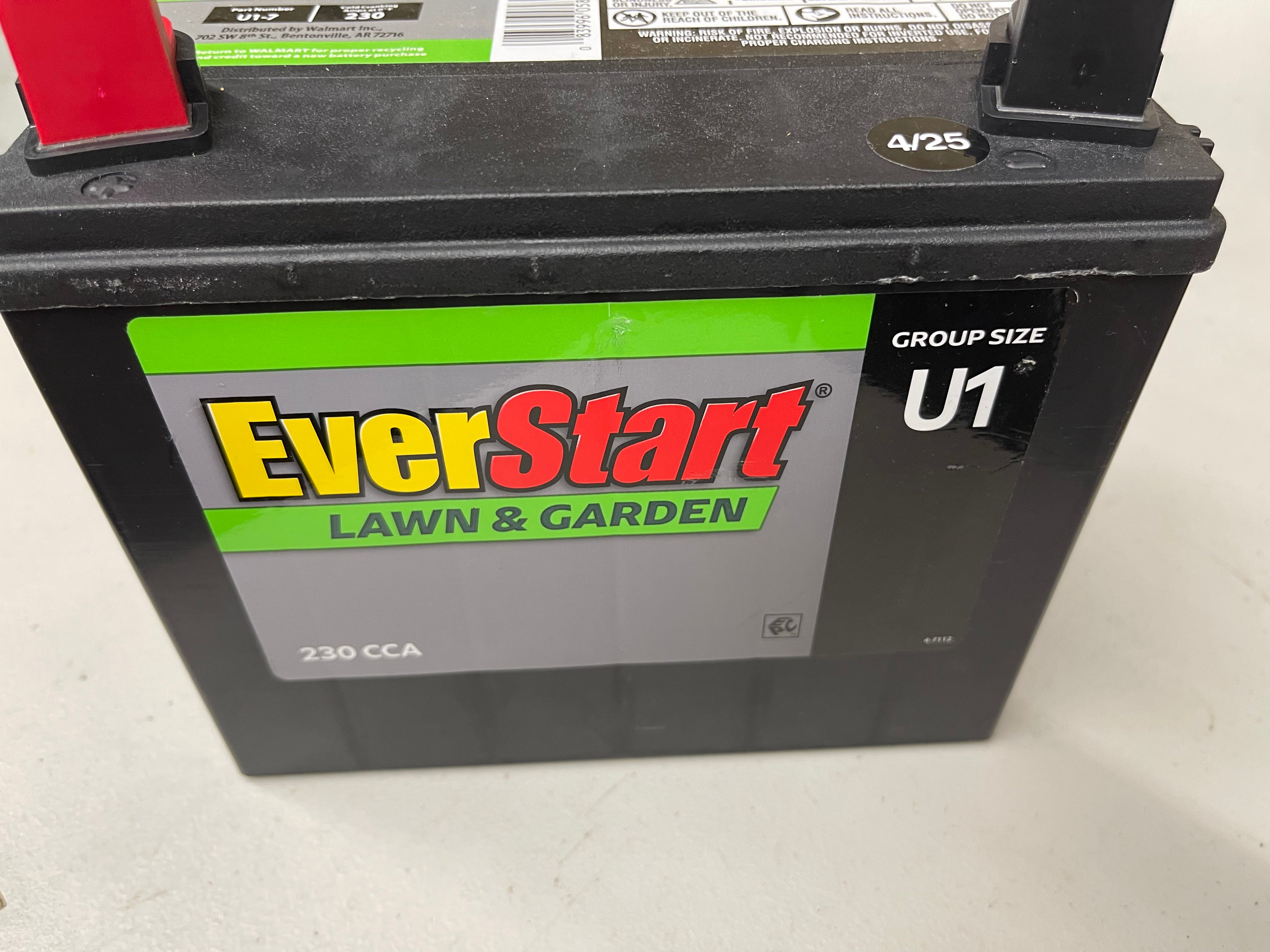 EverStart Lead Acid Lawn & Garden Battery, Group Size U1 12 Volt, 230 CCA- new!